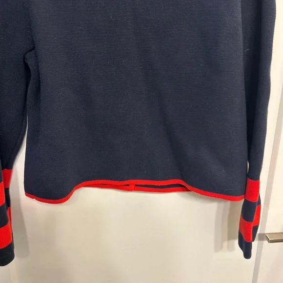Boden Holly Cropped Knitted Jacket in Navy with Red Trim 100% Cotton - Picture 10 of 11